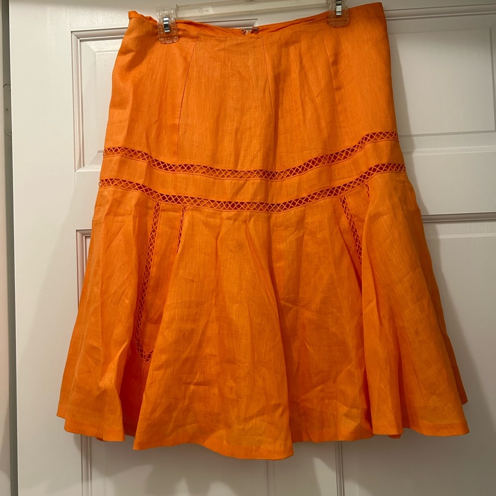 Lauren RL orange skirt, size 8, A line, lined, full crochet, 100% linen